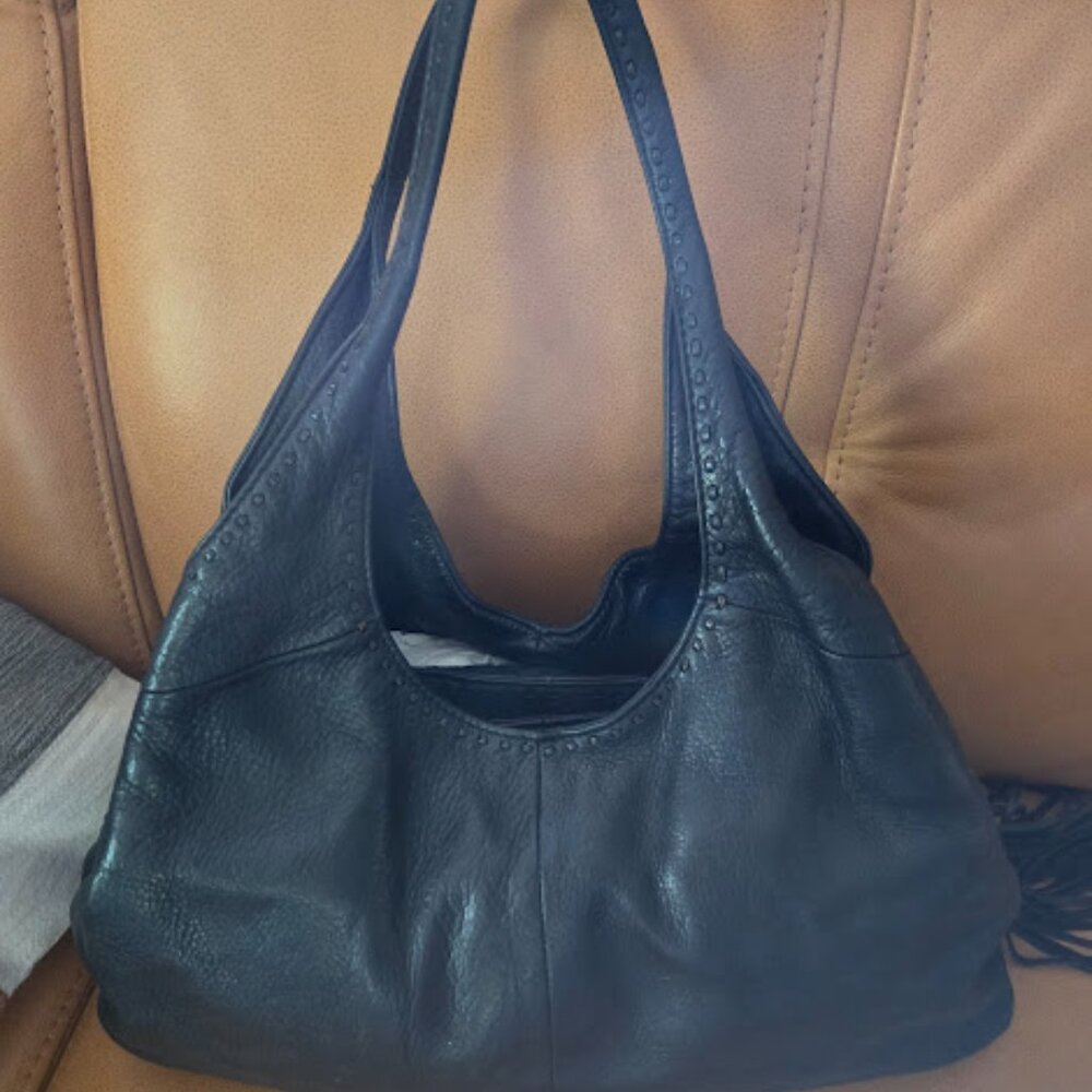 Sigrid Olsen Pebble Leather Black Shoulder Bag with Tassle